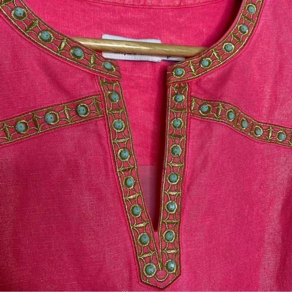 Vineyard Vines Pink Beaded Shimmer Linen Sleeveless Tunic Mini Dress Size 0 - Picture 6 of 11